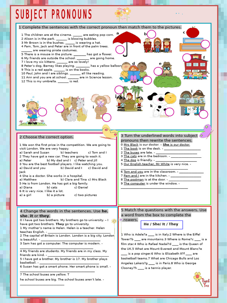 Subject Pronouns Grammar Drills Icebreakers Oneonone Activities Rea ...