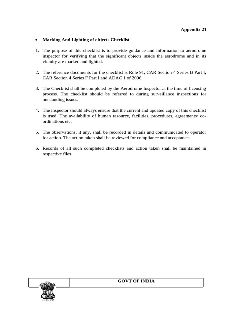 Appendix-21 (Obstacle Lighting Marking CHECKLIST) | PDF