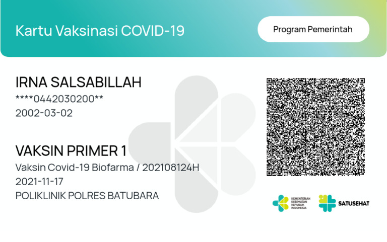 Vaccine Certificate Dose 1 Irna Salsabillah 939 | PDF