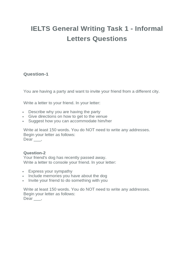 IELTS General Writing Task 1 Informal Letter | PDF