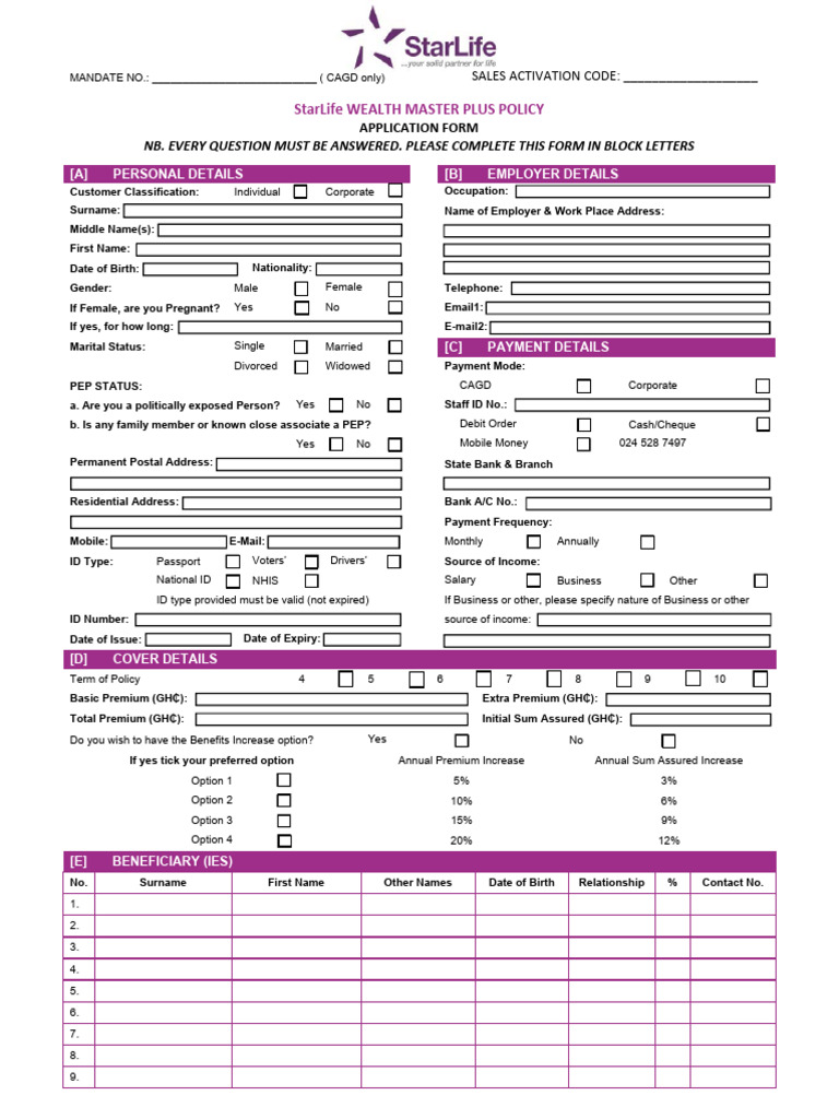 WealthMaster Plus Application Form Fillable | PDF | Life Insurance ...
