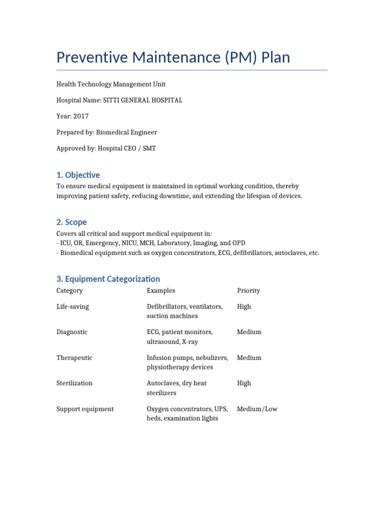 Preventive Maintenance Plan HTM | PDF | Medical Device | Medicine