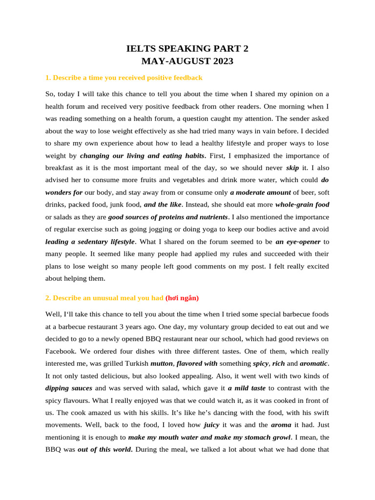 Ielts Speaking Part 2 | PDF | Sauce | Facebook