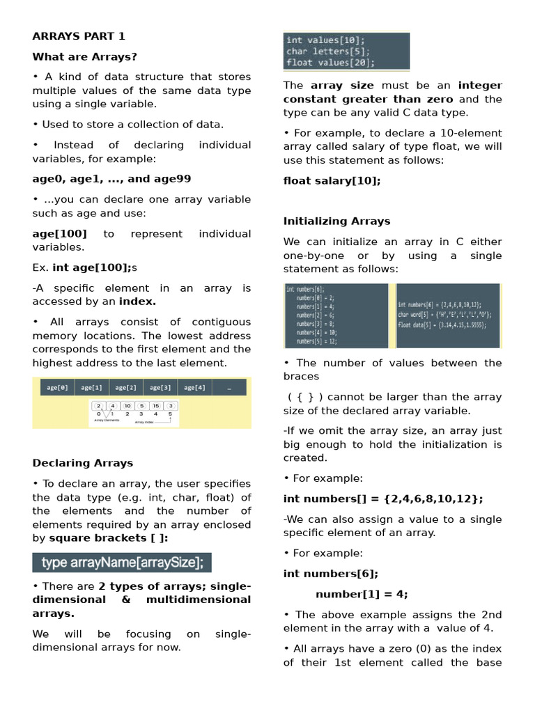 Arrays Part 1 & 2 Reviewer | PDF