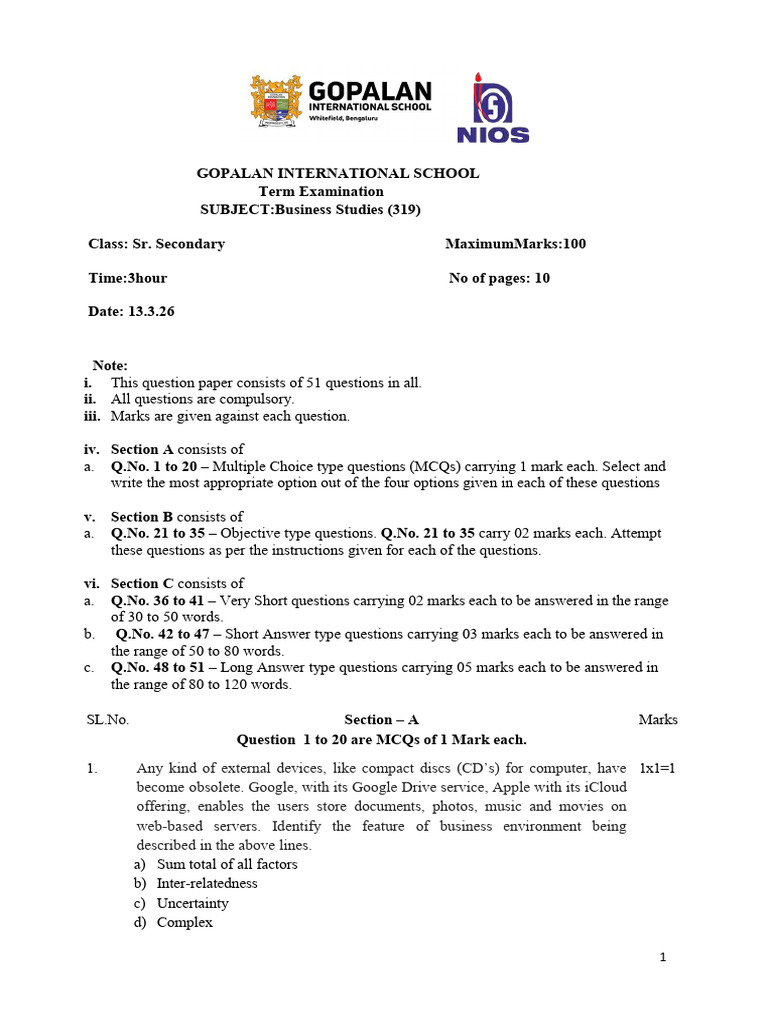 Sample Question Paper NIOS | PDF | Recruitment | Employment