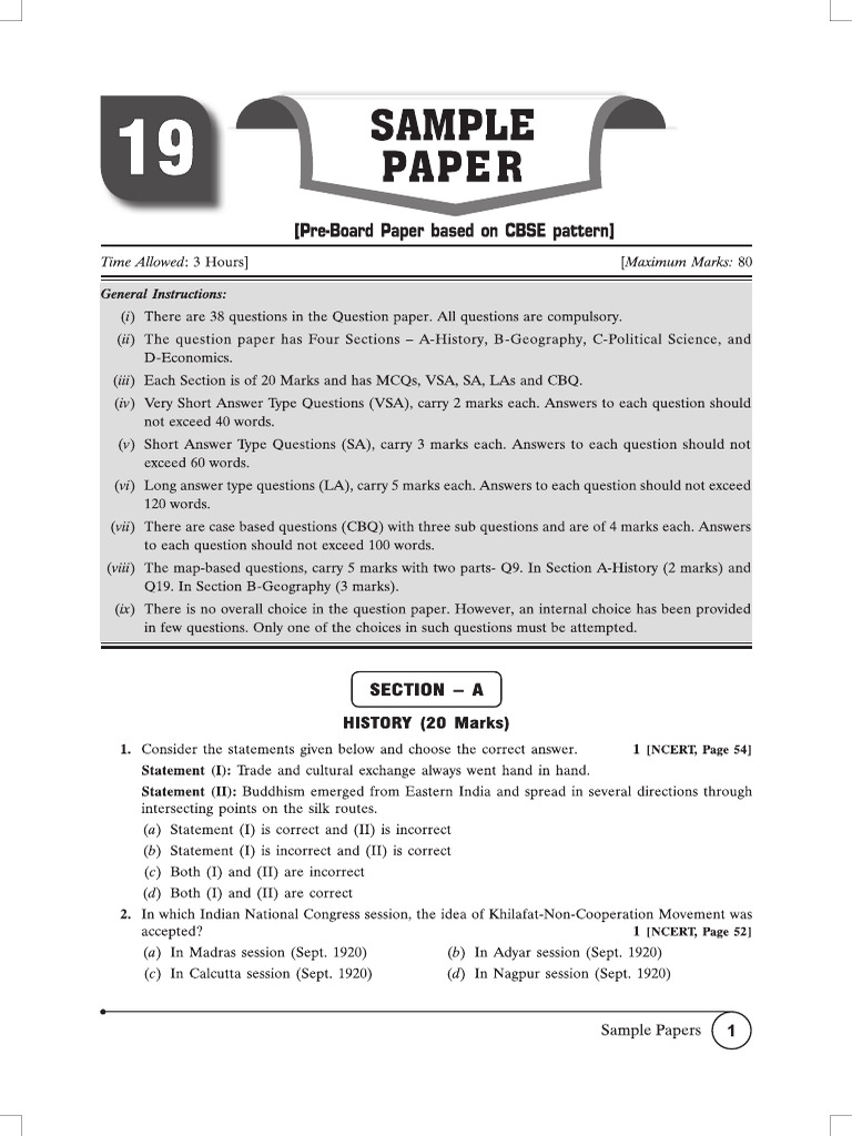 X SST Sample Paper 19 | PDF