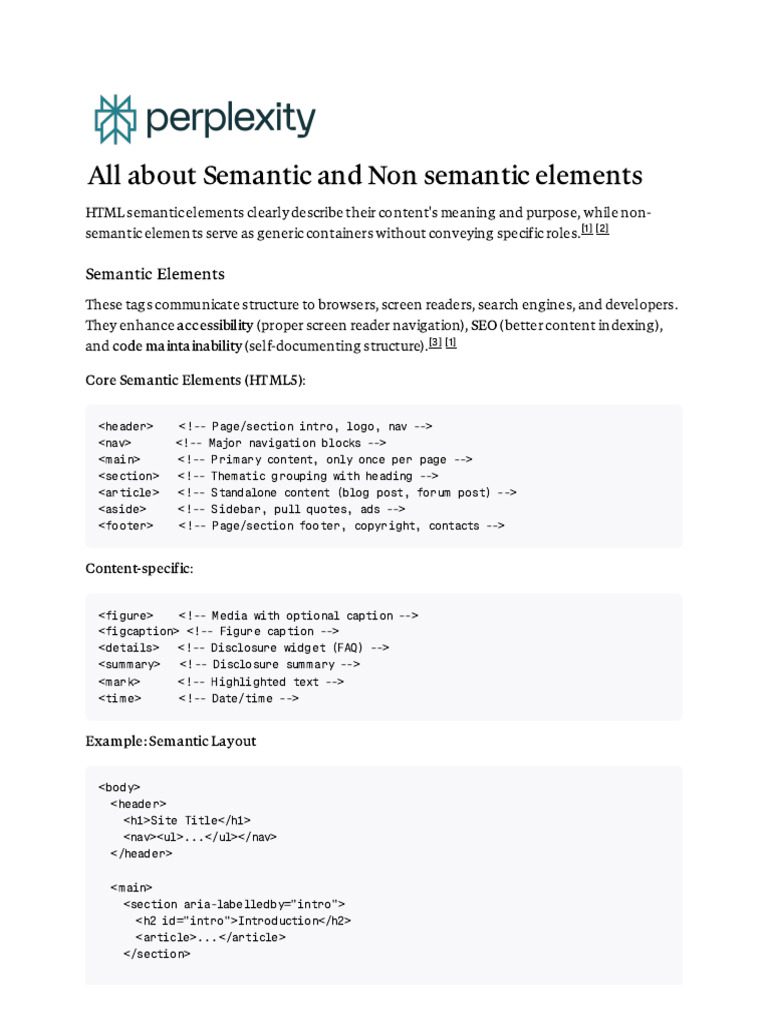 All About Semantic and Non Semantic Elements | PDF | Html Element | Html