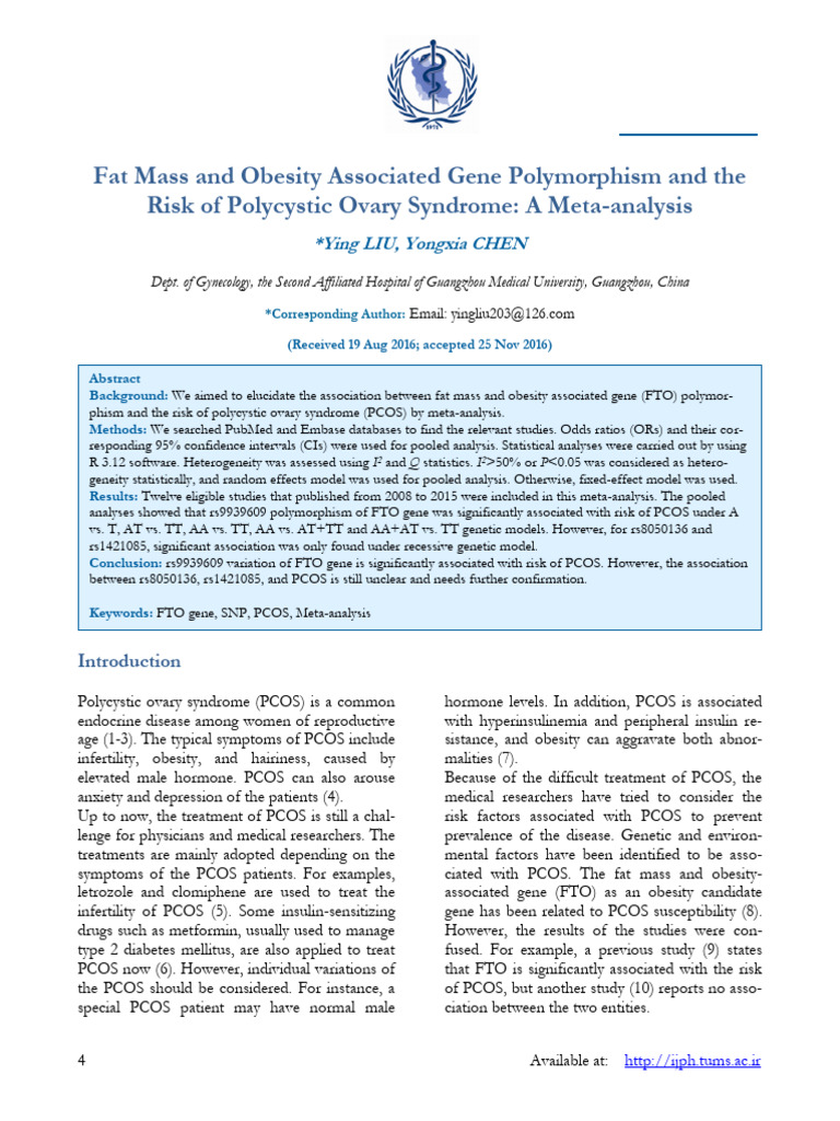 Fat Mass and Obesity Associated Gene Polymorphism and The | PDF ...