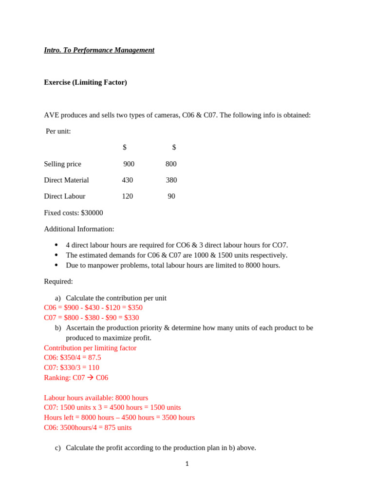 Limiting Factor Exercise 7 | PDF