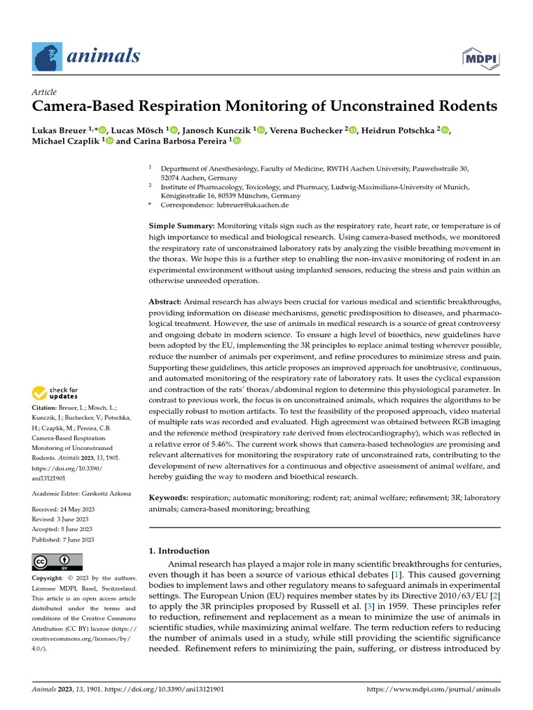 Camera-Based Respiration Monitoring of Unconstrained Rodents (2023) - L ...