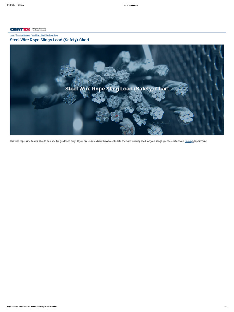 Load Chart - Steel Wire Rope Slings - Certex UK | PDF | Rope ...