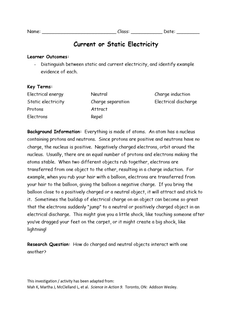 Static Electricity Investigation | PDF