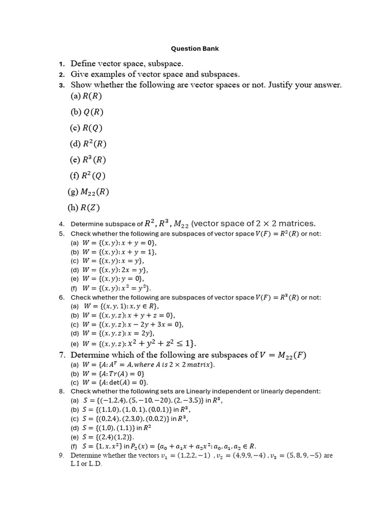Maths Mid Sem QB | PDF