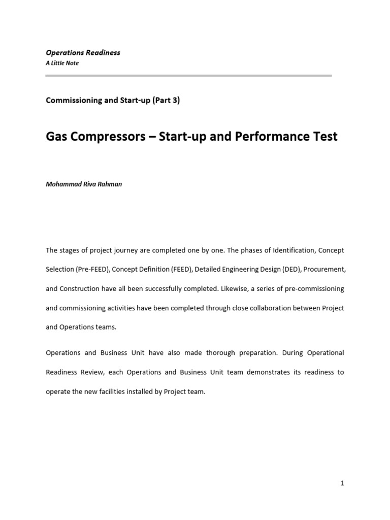 Gas Compressors Start Up and Performance Test 1752819563 | PDF | Gases ...
