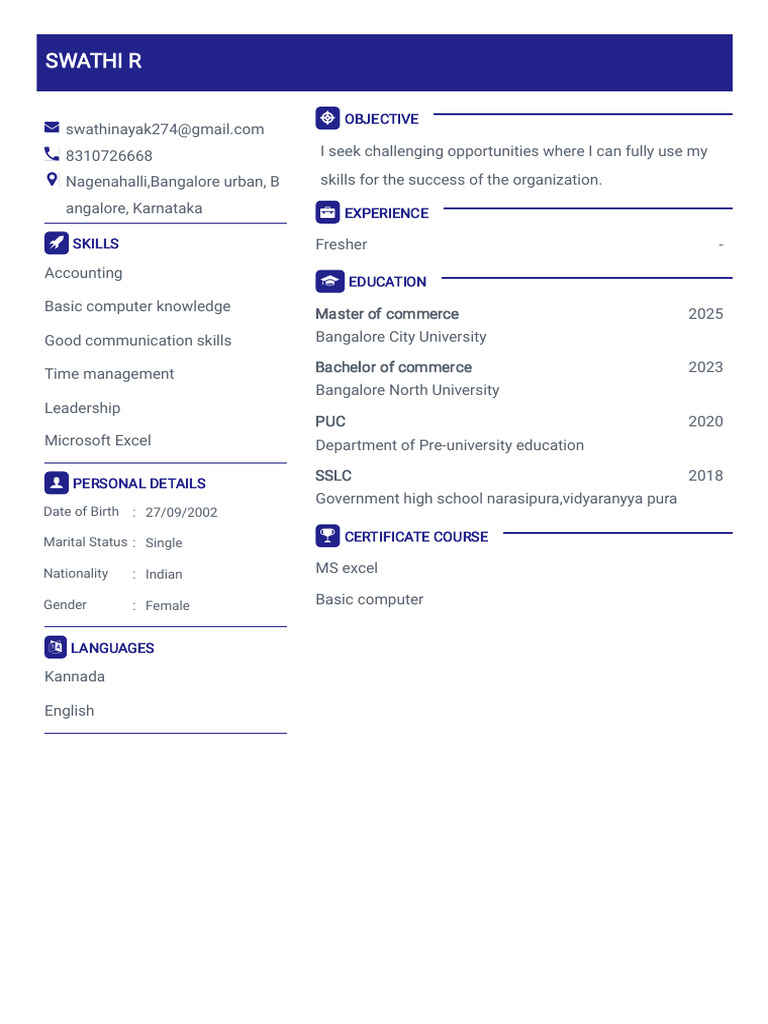 Swathi R Resume Apna | PDF