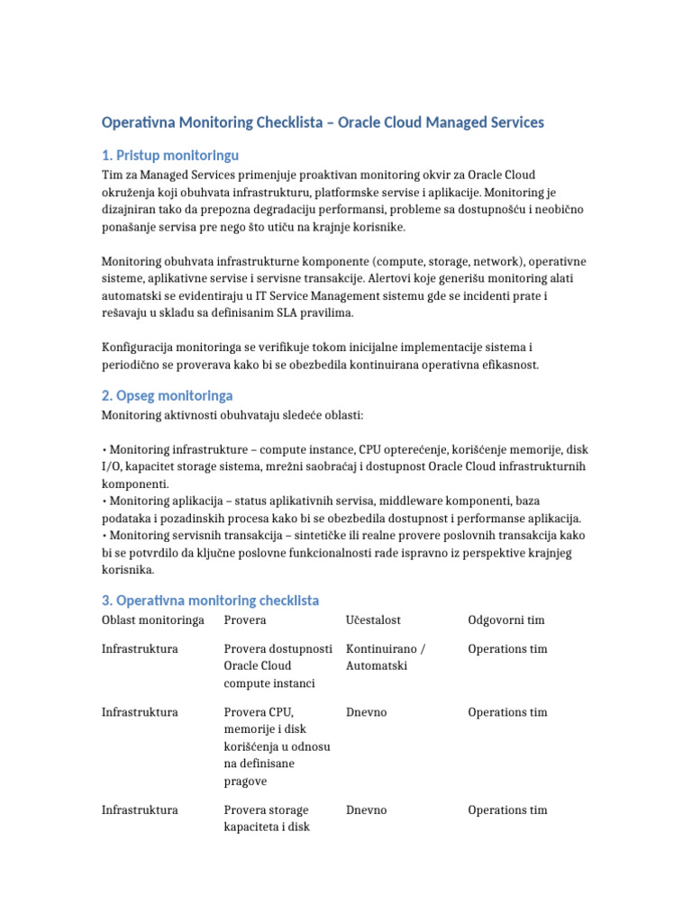 Oracle MSP Monitoring Checklist SR | PDF