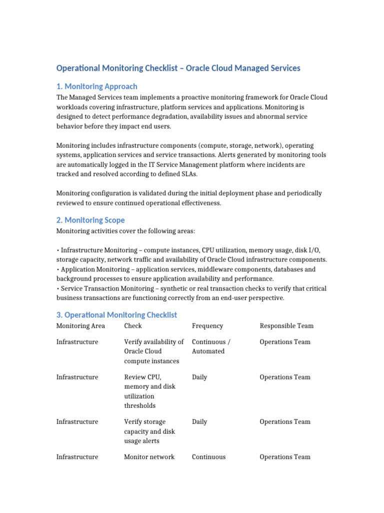 Oracle MSP Monitoring Checklist | PDF | Cloud Computing | Computer Data ...