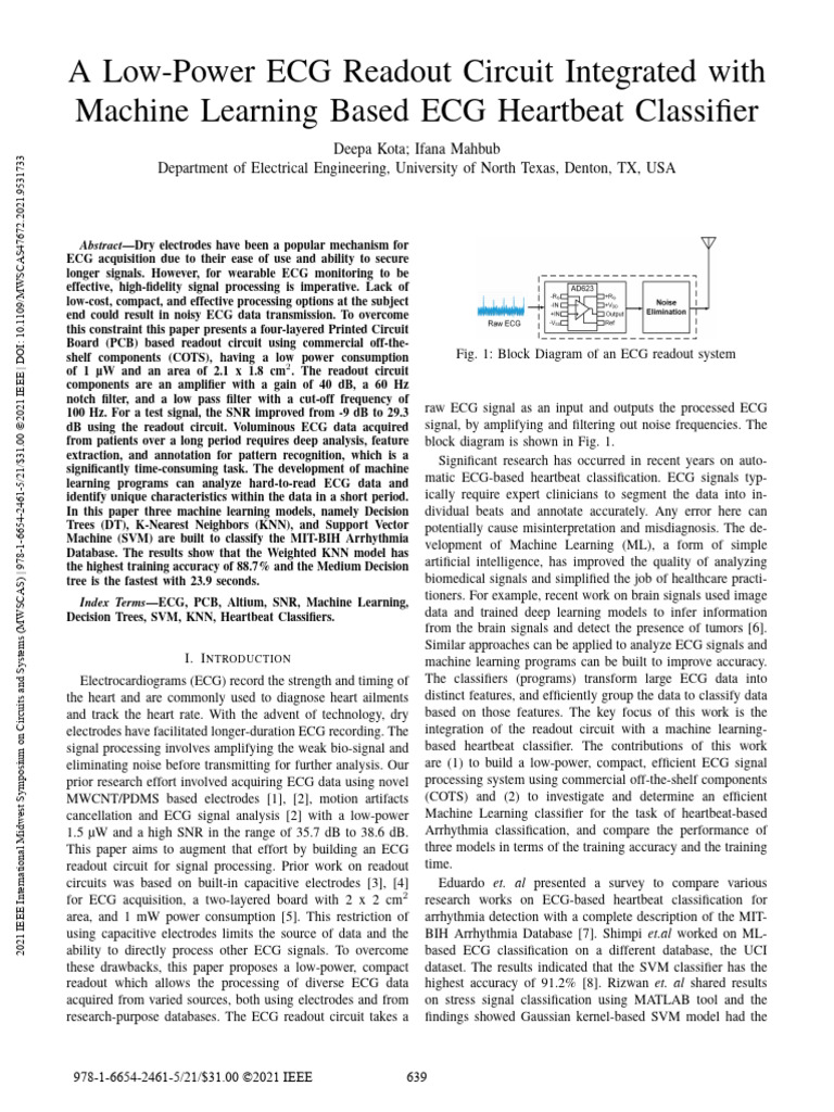 A Low-Power ECG Readout Circuit Integrated With Machine Learning Based ...