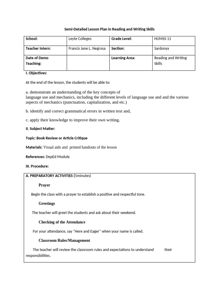 833049662 Semi DLP Book Review or Article Critique | PDF | Teachers ...