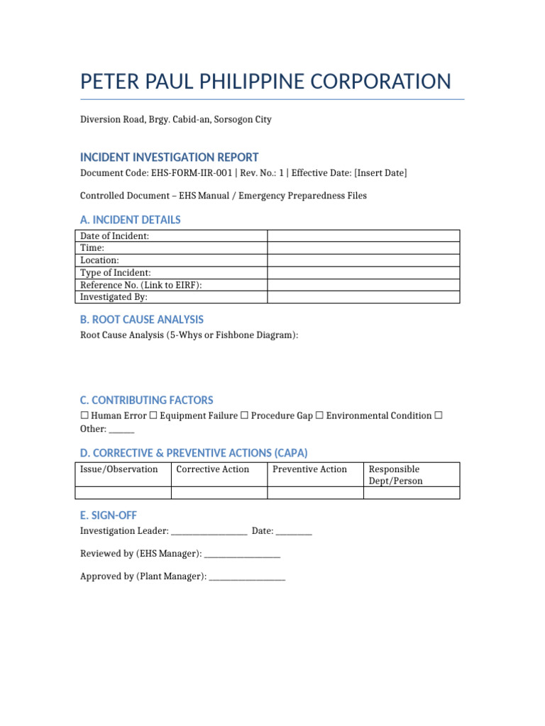 Incident Investigation Report Form | PDF