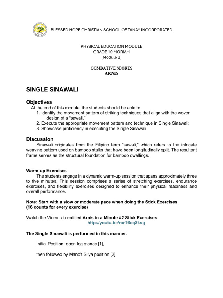 PE 10 Module 2 - Single Sinawali Physical Education | PDF