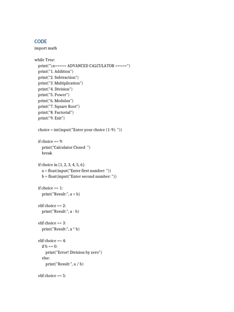 Advanced Calculator Code Output-1 | PDF