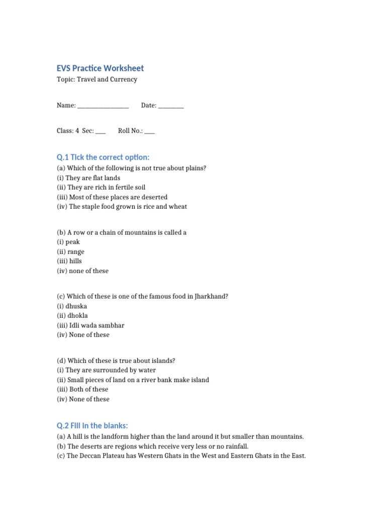 EVS Practice Worksheet (1) | PDF | Earth Sciences