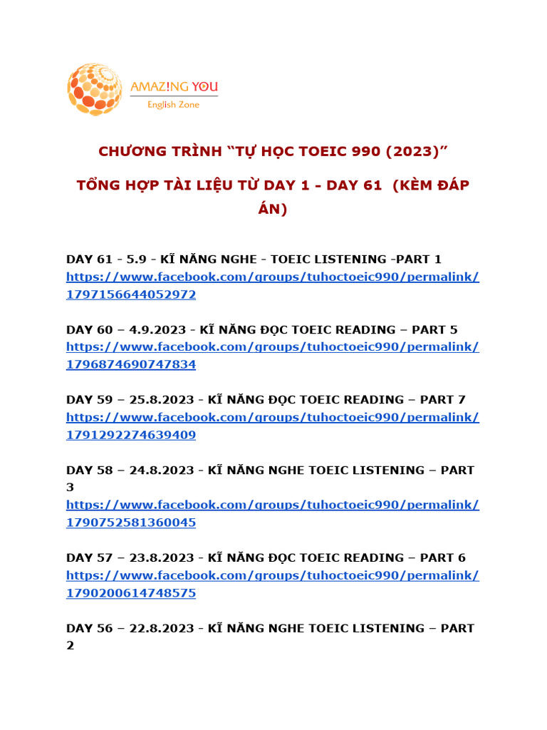 Tổng Hợp Tài Liệu Học Ta Từ Day 1 (Kèm Đáp Án) | PDF
