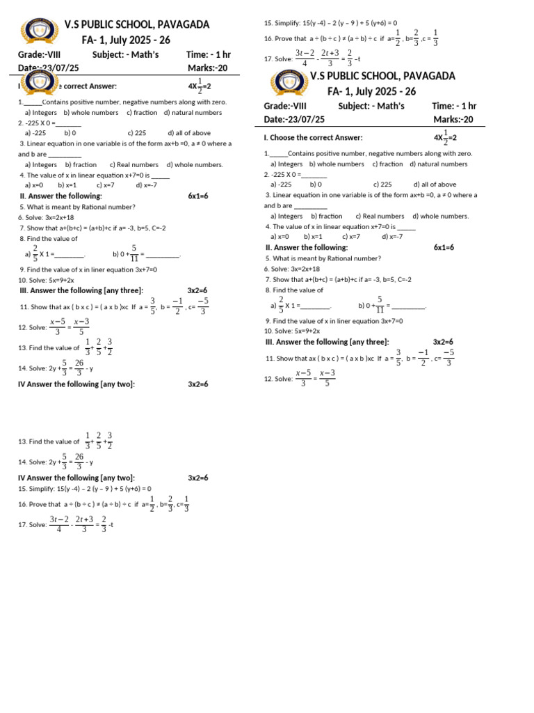 8th.maths | PDF | Equations | Integer