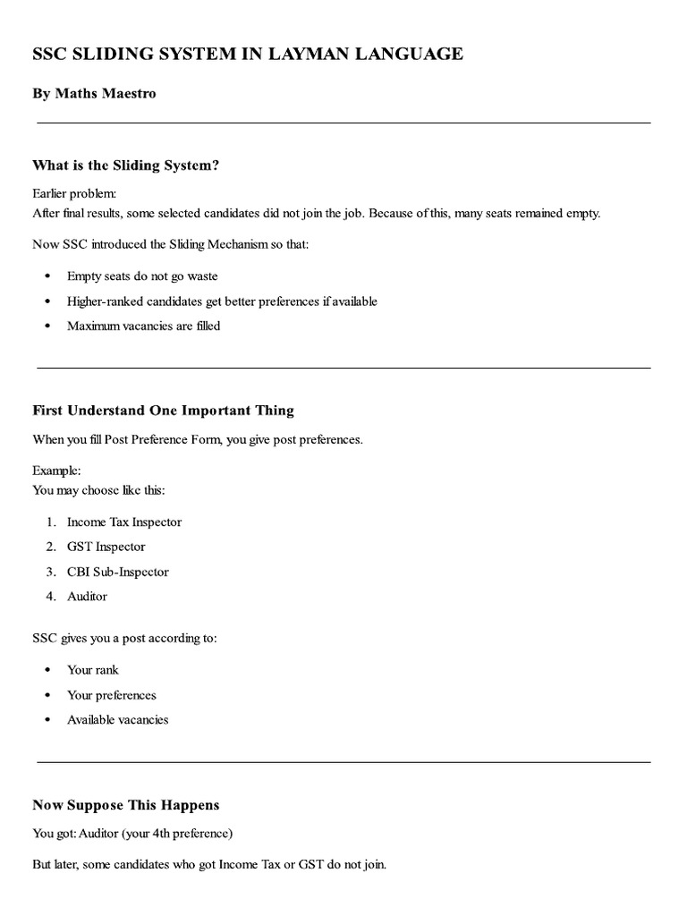 SSC Sliding System in Layman Language by Maths Maestro | PDF