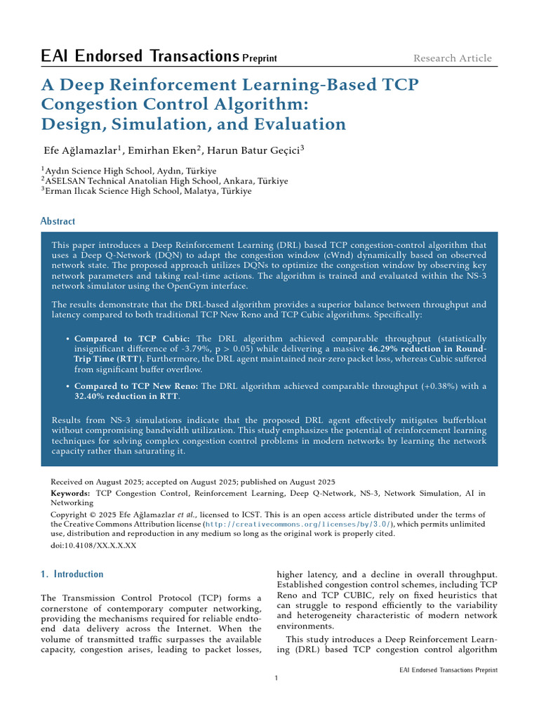 A Deep Reinforcement Learning-Based TCP Congestion Control Algorithm ...
