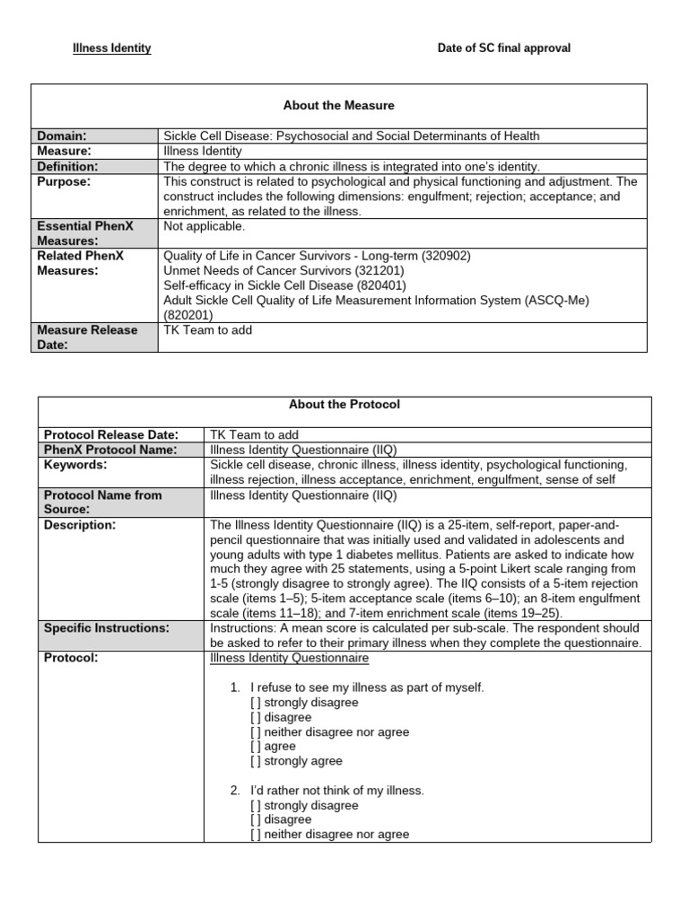 SI 3 Illness Identity Questionnaire | PDF | Chronic Condition | Self ...