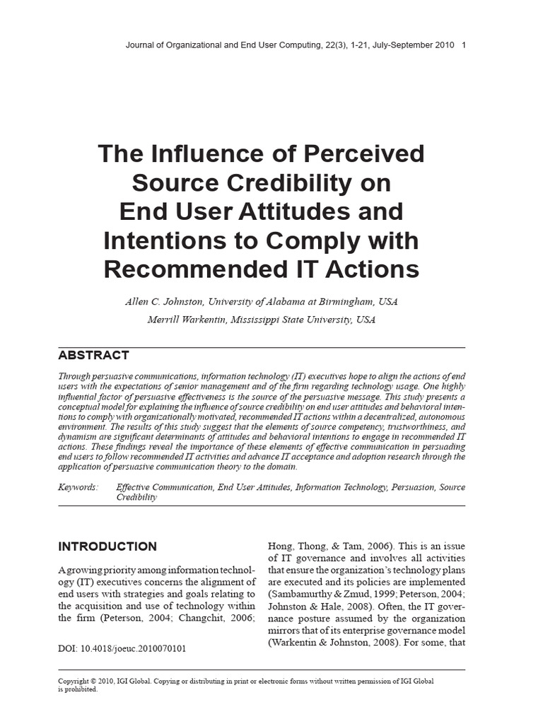 Johnston Warkentin2010 Joeu c22 3 Source Credibility | PDF | Attitude ...