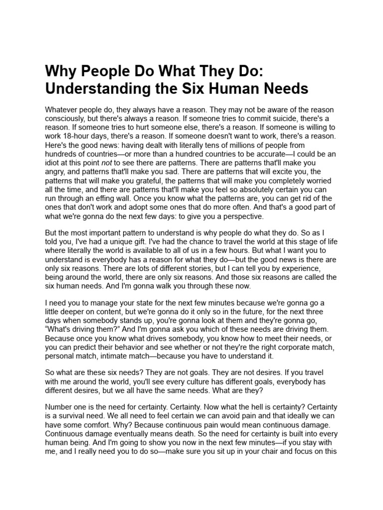 Why People Do What They Do_ Understanding the Six Human Needs | PDF ...