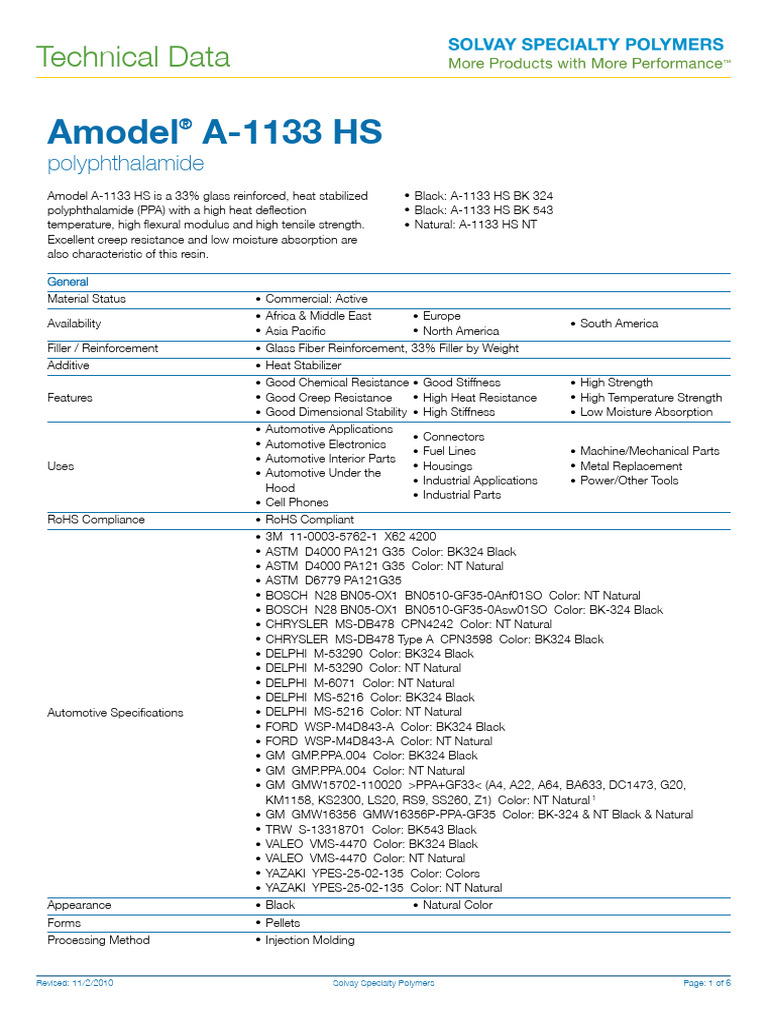 (Tds) Amodel-A1133 Hs | PDF | Materials Science | Polymers