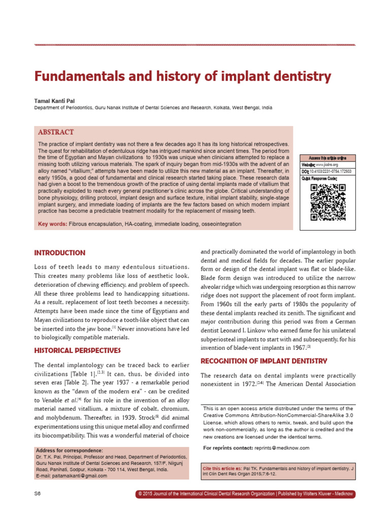 Fundamentals and History of Implant Dentistry.5 | PDF | Dental Implant ...