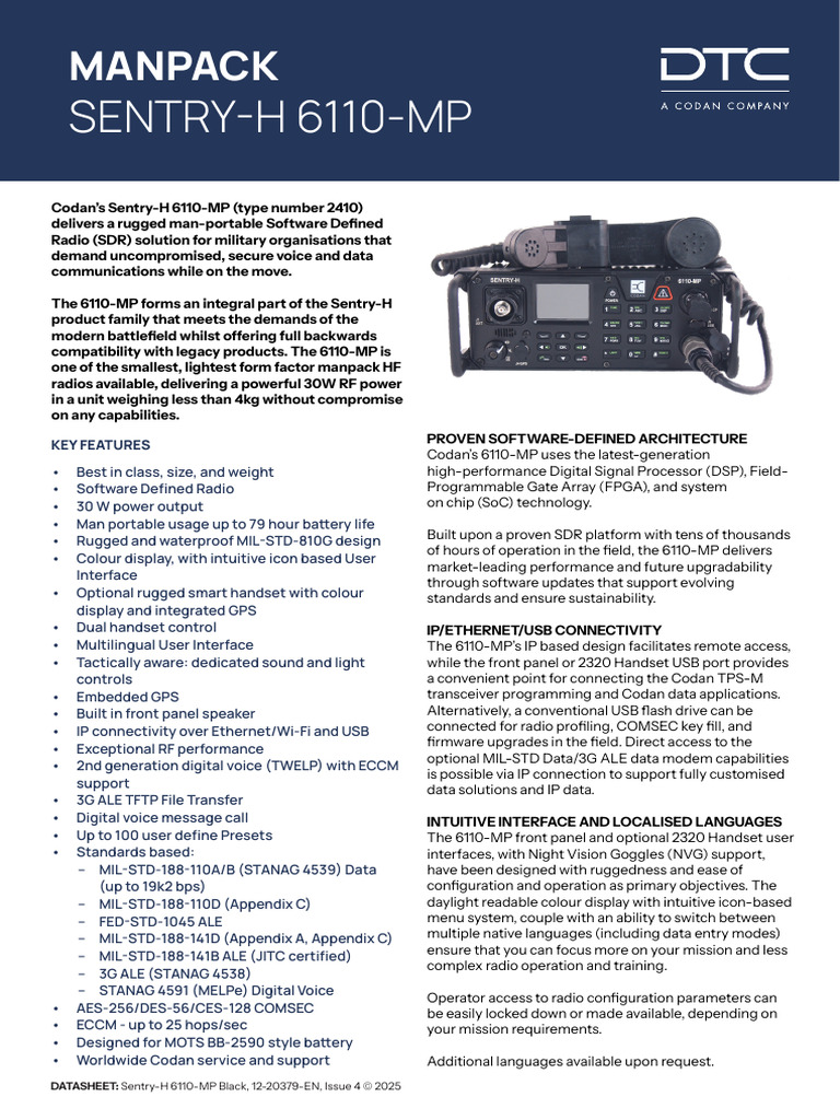Datasheet 12 20379 en 4 Sentry H 6110 MP Black | PDF | Software Defined ...