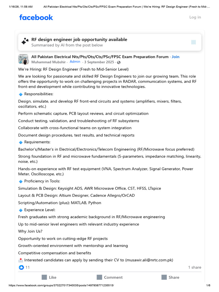 RF Design Engineer (Fresh to Mid-Senior Level) | PDF | Electronics ...