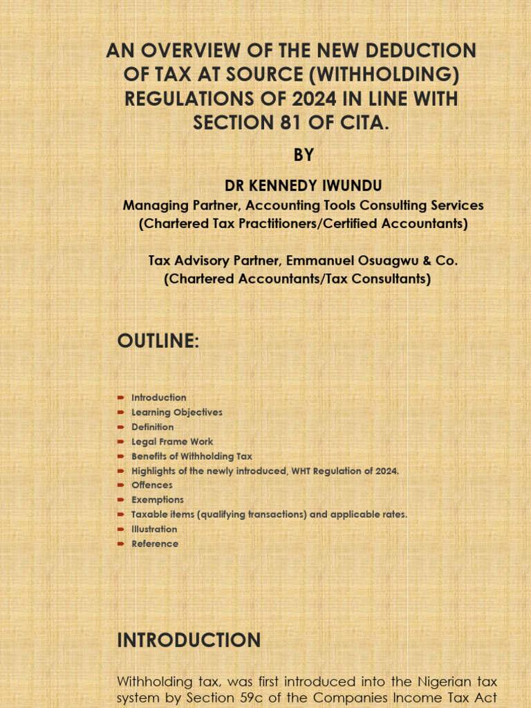 An Overview of The New Deduction of Tax at Source (Withholding ...
