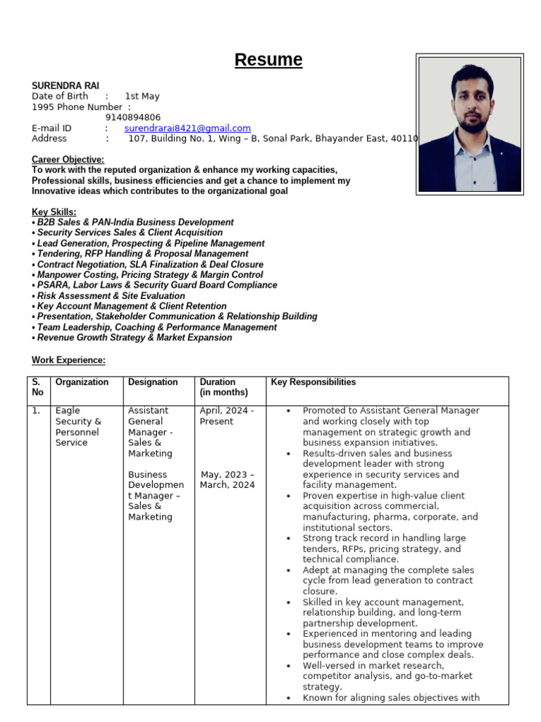 Resume - Surendra Rai - 2026. | PDF | Sales | Economies