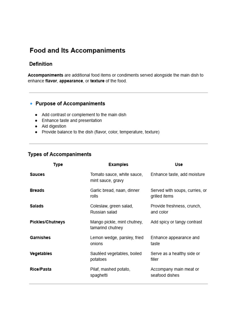 Food and Its Accopaniments | PDF | Sauce | Chutney