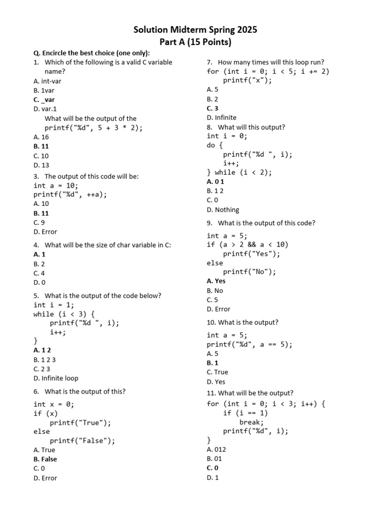Mid Term - Sol Exams Spring 2025 | PDF | Computer Programming | Computing