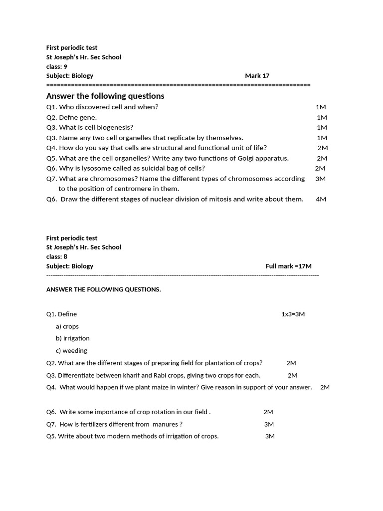 First Periodic Test 2026 | PDF | Cell (Biology) | Mitosis