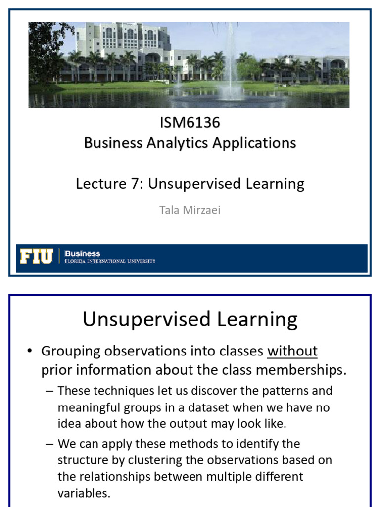 Lecture 7 - Unsupervised Learning | PDF | Cluster Analysis ...