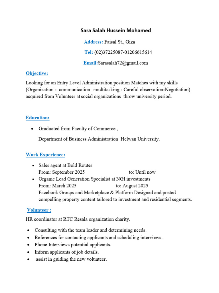 Sara Salah 2026 (CV) | PDF