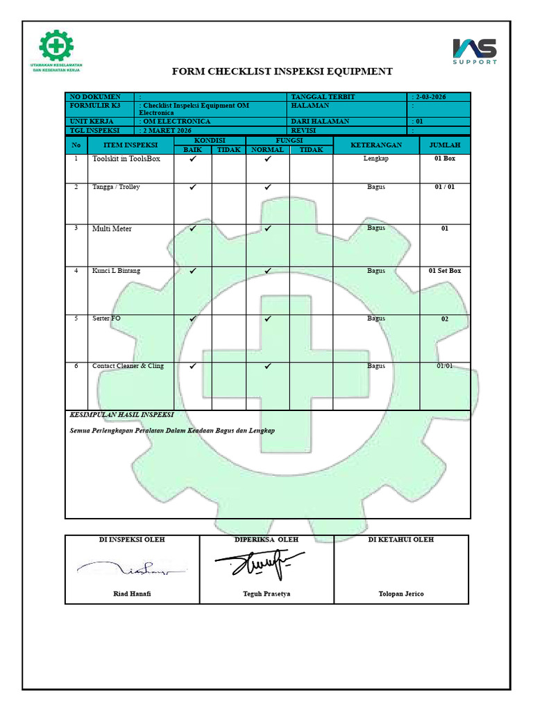 Form Checklist Equip Ome 2 MRT 26. | PDF