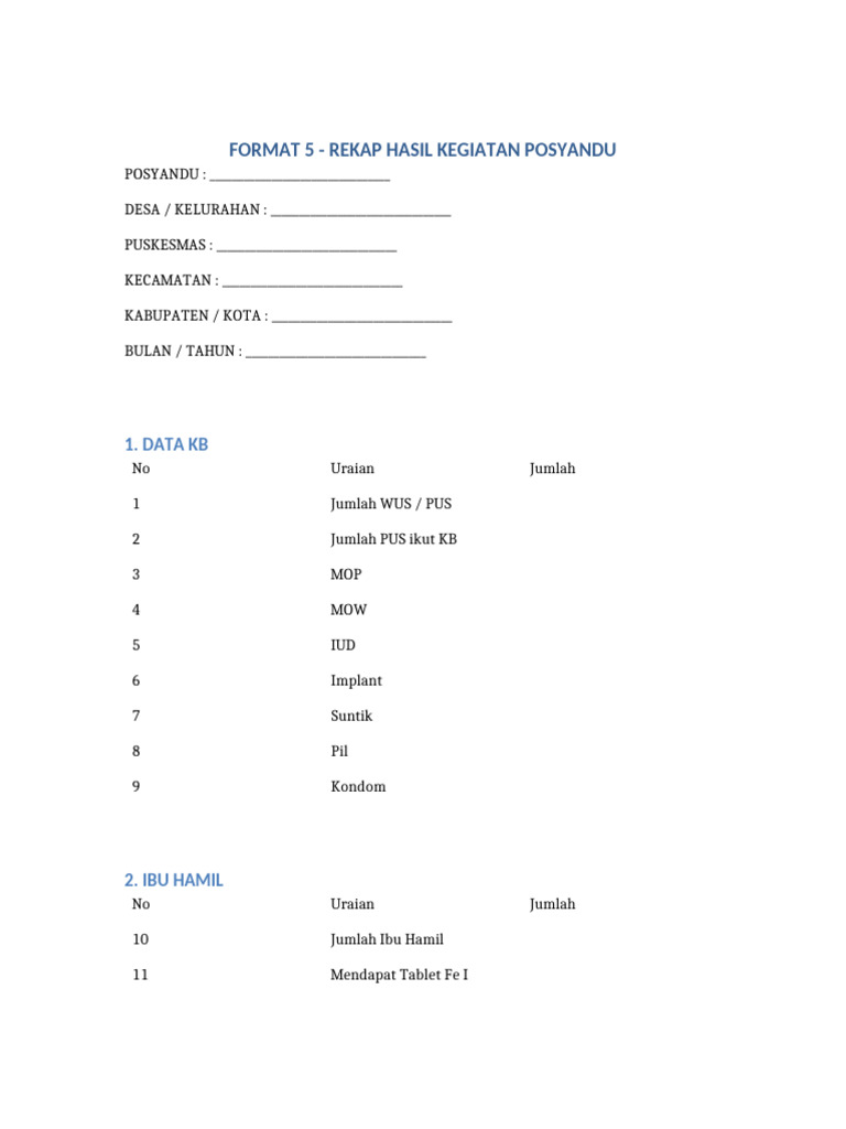 Format 5 Rekap Hasil Kegiatan Posyandu Siap Cetak | PDF