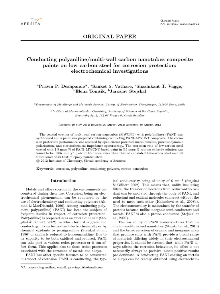 Conducting Polyaniline-multi-wall Carbon Nanotubes Composite | PDF ...