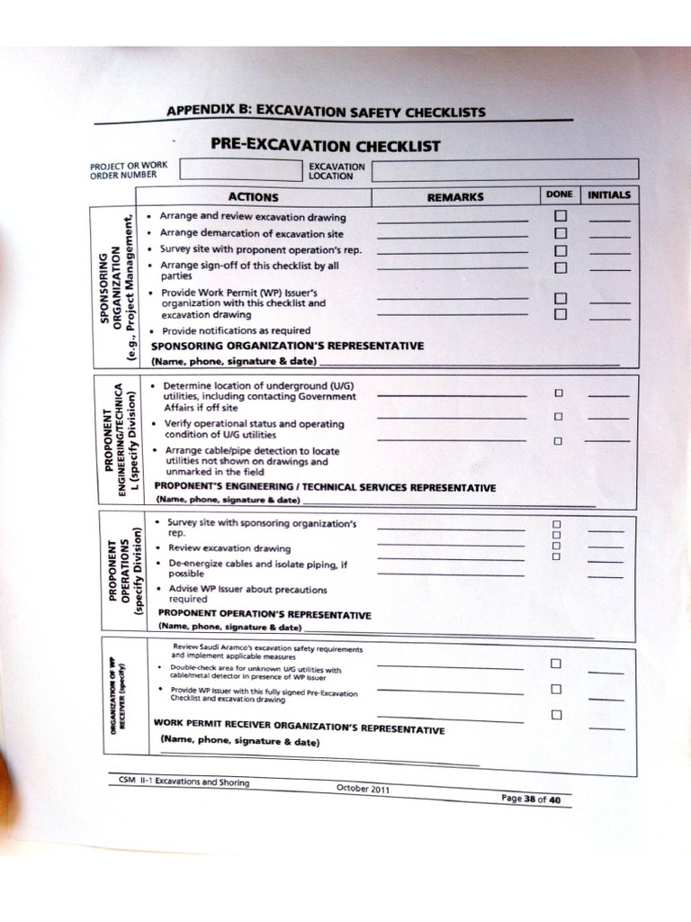 Pre Excavation Checklist | PDF