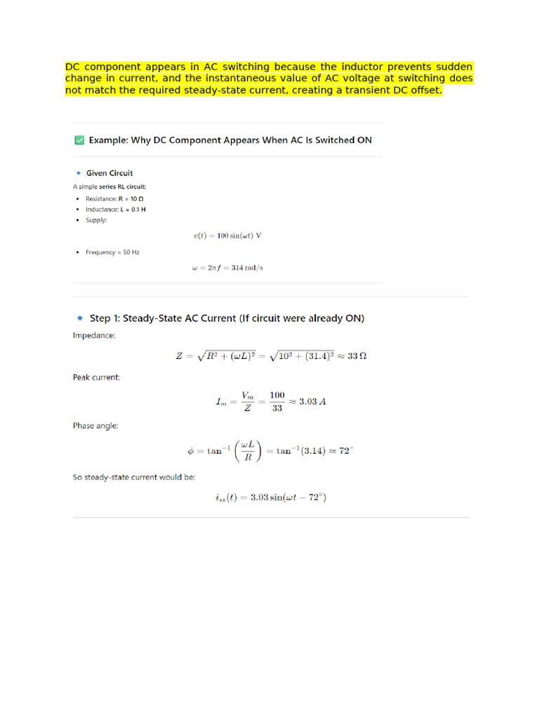 Note 2 Why DC Component in AC Circuit Closure | PDF